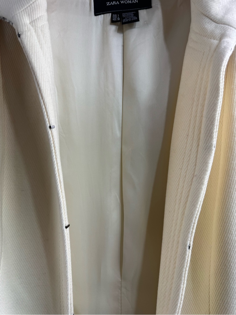 ZARA Collection Wool Blend Embellished Collar & Cuff Long Coat Cream - Picture 7 of 15
